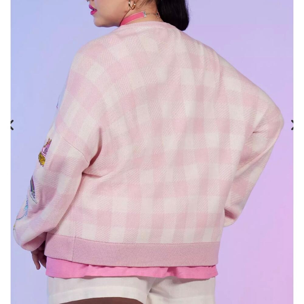 Hot Topic Plus Size 3 Barbie Doll Pink Plaid Embroidered Cardigan Sweater 3X New - Picture 4 of 6